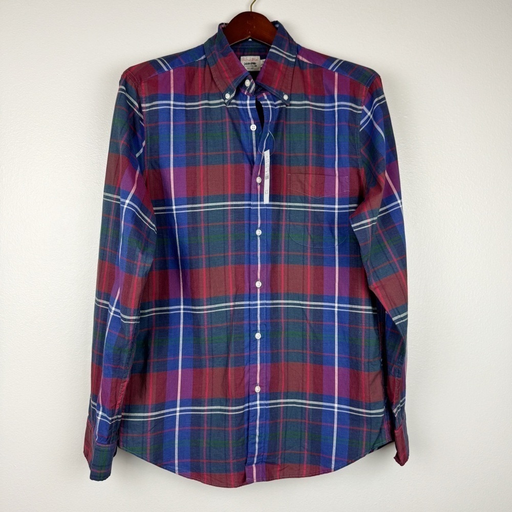 J. Crew Men's Slim Secret Wash Cotton Poplin Shirt Plaid Size M NWT